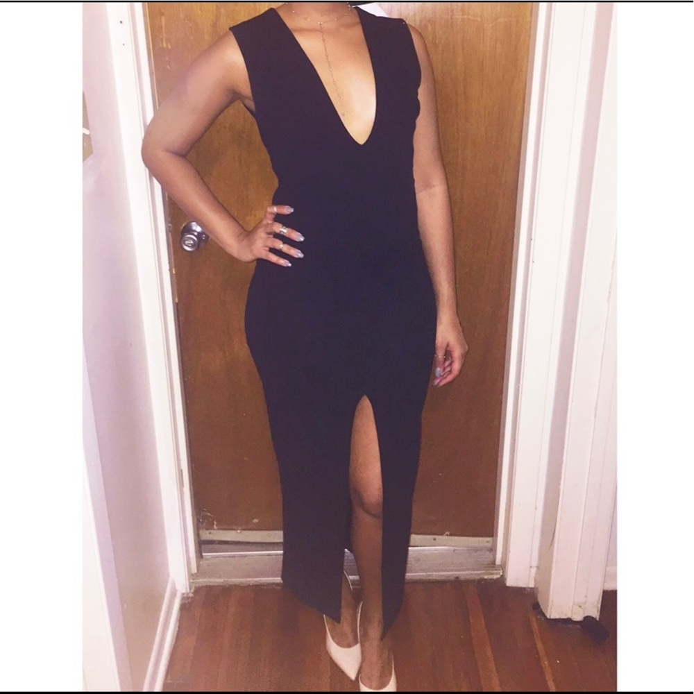 Forever 21 Long Black Backless Slit Dress